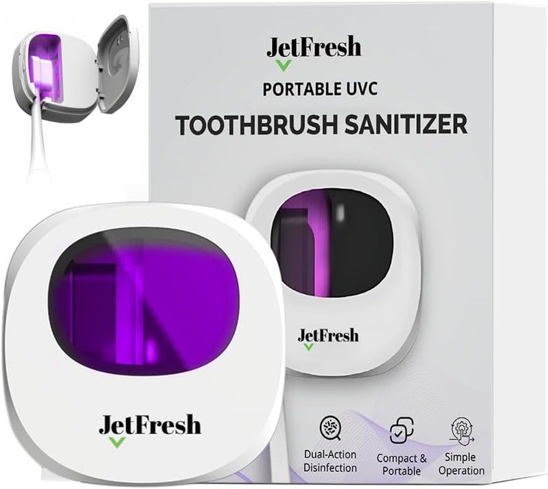 JetFresh Portable UV Toothbrush Sanitizer Holder & Cleaner with UV Light & Magnetic Mounting - Rechargeable Toothbrush Sanitizer for Travel Cover, Wall Mounted UV Tooth Brush Sanitizer Holder Fits Most Brushes - Image 1